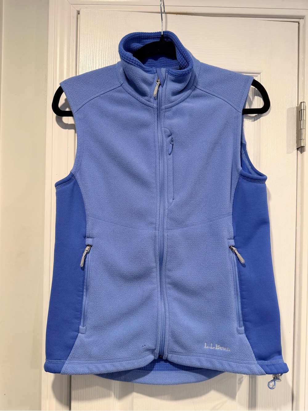 L.L.Bean Size S Blue Polartec Fleece Full Zip Vest Zip Pockets Waffle Lined